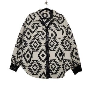 Mainstrip Western Shacket Jacket Button Western Boho Large Black White Shirt